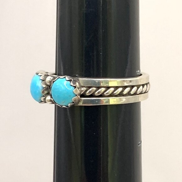 Three Stone Turquoise Navajo Sterling Silver 925 Unisex Ring R King Sz 9.25 J799 - Picture 5 of 7